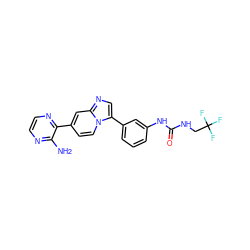 Nc1nccnc1-c1ccn2c(-c3cccc(NC(=O)NCC(F)(F)F)c3)cnc2c1 ZINC000139548393