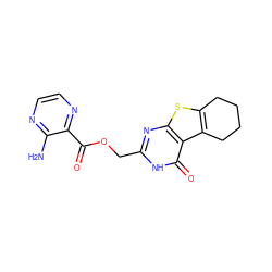 Nc1nccnc1C(=O)OCc1nc2sc3c(c2c(=O)[nH]1)CCCC3 ZINC000005174392