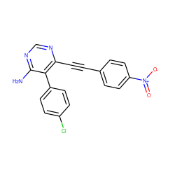 Nc1ncnc(C#Cc2ccc([N+](=O)[O-])cc2)c1-c1ccc(Cl)cc1 ZINC000028646552