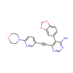 Nc1ncnc(C#Cc2ccc(N3CCOCC3)nc2)c1-c1ccc2c(c1)OCO2 ZINC000028646589