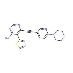 Nc1ncnc(C#Cc2ccc(N3CCOCC3)nc2)c1-c1cccs1 ZINC000028646592