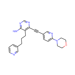 Nc1ncnc(C#Cc2ccc(N3CCOCC3)nc2)c1CCCc1cccnc1 ZINC000013475465