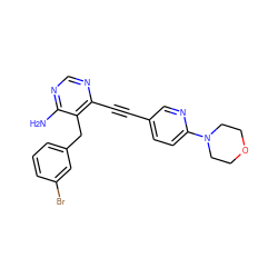 Nc1ncnc(C#Cc2ccc(N3CCOCC3)nc2)c1Cc1cccc(Br)c1 ZINC000021288934