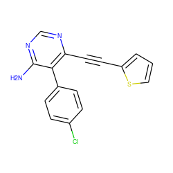 Nc1ncnc(C#Cc2cccs2)c1-c1ccc(Cl)cc1 ZINC000028646549