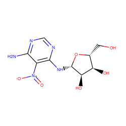 Nc1ncnc(N[C@@H]2O[C@H](CO)[C@@H](O)[C@H]2O)c1[N+](=O)[O-] ZINC000003814318