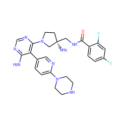 Nc1ncnc(N2CC[C@@](N)(CNC(=O)c3ccc(F)cc3F)C2)c1-c1ccc(N2CCNCC2)nc1 ZINC000219308900