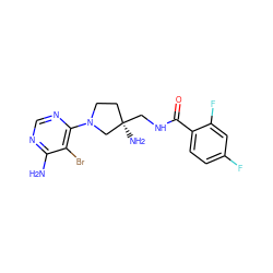 Nc1ncnc(N2CC[C@@](N)(CNC(=O)c3ccc(F)cc3F)C2)c1Br ZINC000218670123