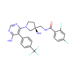 Nc1ncnc(N2CC[C@](N)(CNC(=O)c3ccc(F)cc3F)C2)c1-c1ccc(C(F)(F)F)cc1 ZINC000219308972