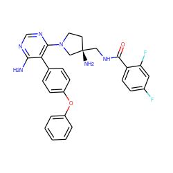 Nc1ncnc(N2CC[C@](N)(CNC(=O)c3ccc(F)cc3F)C2)c1-c1ccc(Oc2ccccc2)cc1 ZINC000219317962