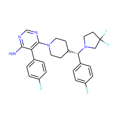 Nc1ncnc(N2CCC([C@@H](c3ccc(F)cc3)N3CCC(F)(F)C3)CC2)c1-c1ccc(F)cc1 ZINC000219319237