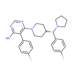 Nc1ncnc(N2CCC([C@@H](c3ccc(F)cc3)N3CCCC3)CC2)c1-c1ccc(F)cc1 ZINC000219307657