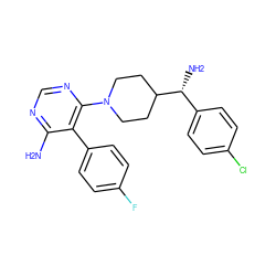 Nc1ncnc(N2CCC([C@H](N)c3ccc(Cl)cc3)CC2)c1-c1ccc(F)cc1 ZINC000218696714