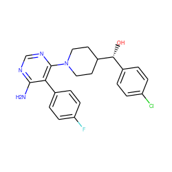 Nc1ncnc(N2CCC([C@H](O)c3ccc(Cl)cc3)CC2)c1-c1ccc(F)cc1 ZINC000219309453