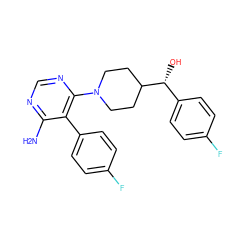 Nc1ncnc(N2CCC([C@H](O)c3ccc(F)cc3)CC2)c1-c1ccc(F)cc1 ZINC000219309769