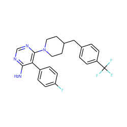 Nc1ncnc(N2CCC(Cc3ccc(C(F)(F)F)cc3)CC2)c1-c1ccc(F)cc1 ZINC000219315337