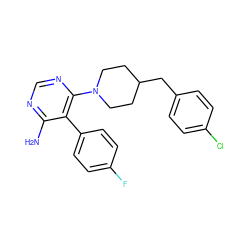 Nc1ncnc(N2CCC(Cc3ccc(Cl)cc3)CC2)c1-c1ccc(F)cc1 ZINC000219306229