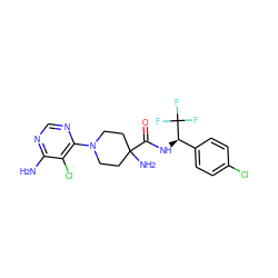 Nc1ncnc(N2CCC(N)(C(=O)N[C@H](c3ccc(Cl)cc3)C(F)(F)F)CC2)c1Cl ZINC000219309121