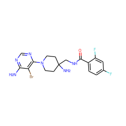 Nc1ncnc(N2CCC(N)(CNC(=O)c3ccc(F)cc3F)CC2)c1Br ZINC000219032690