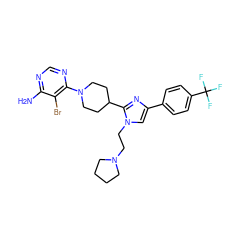 Nc1ncnc(N2CCC(c3nc(-c4ccc(C(F)(F)F)cc4)cn3CCN3CCCC3)CC2)c1Br ZINC000219781896