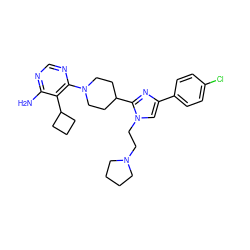 Nc1ncnc(N2CCC(c3nc(-c4ccc(Cl)cc4)cn3CCN3CCCC3)CC2)c1C1CCC1 ZINC000219781601