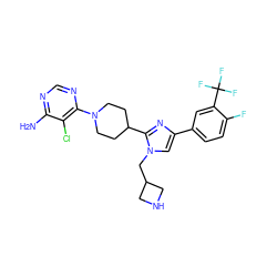 Nc1ncnc(N2CCC(c3nc(-c4ccc(F)c(C(F)(F)F)c4)cn3CC3CNC3)CC2)c1Cl ZINC000218705061