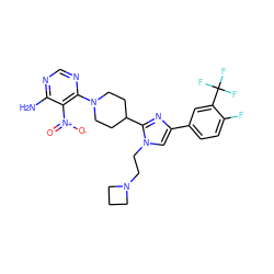 Nc1ncnc(N2CCC(c3nc(-c4ccc(F)c(C(F)(F)F)c4)cn3CCN3CCC3)CC2)c1[N+](=O)[O-] ZINC001772576242