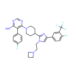 Nc1ncnc(N2CCC(c3nc(-c4ccc(F)c(C(F)(F)F)c4)cn3CCN3CCC3)CC2)c1-c1ccc(F)cc1 ZINC001772577223