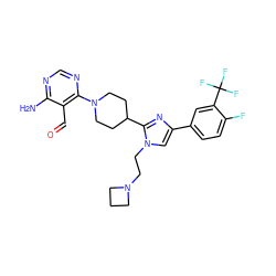 Nc1ncnc(N2CCC(c3nc(-c4ccc(F)c(C(F)(F)F)c4)cn3CCN3CCC3)CC2)c1C=O ZINC001772642451