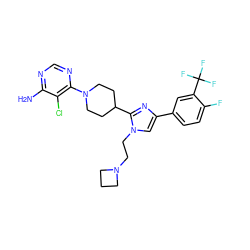 Nc1ncnc(N2CCC(c3nc(-c4ccc(F)c(C(F)(F)F)c4)cn3CCN3CCC3)CC2)c1Cl ZINC001772589947