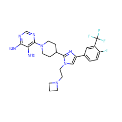 Nc1ncnc(N2CCC(c3nc(-c4ccc(F)c(C(F)(F)F)c4)cn3CCN3CCC3)CC2)c1N ZINC001772633499