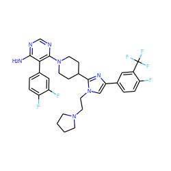 Nc1ncnc(N2CCC(c3nc(-c4ccc(F)c(C(F)(F)F)c4)cn3CCN3CCCC3)CC2)c1-c1ccc(F)c(F)c1 ZINC000219731311