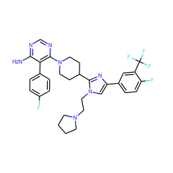 Nc1ncnc(N2CCC(c3nc(-c4ccc(F)c(C(F)(F)F)c4)cn3CCN3CCCC3)CC2)c1-c1ccc(F)cc1 ZINC000219778185