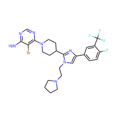 Nc1ncnc(N2CCC(c3nc(-c4ccc(F)c(C(F)(F)F)c4)cn3CCN3CCCC3)CC2)c1Br ZINC000219737809