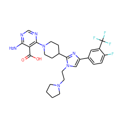 Nc1ncnc(N2CCC(c3nc(-c4ccc(F)c(C(F)(F)F)c4)cn3CCN3CCCC3)CC2)c1C(=O)O ZINC000219759147