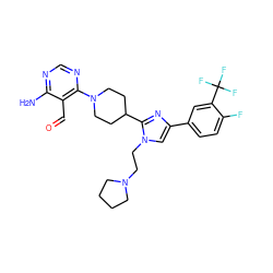 Nc1ncnc(N2CCC(c3nc(-c4ccc(F)c(C(F)(F)F)c4)cn3CCN3CCCC3)CC2)c1C=O ZINC001772639890