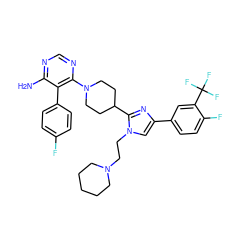 Nc1ncnc(N2CCC(c3nc(-c4ccc(F)c(C(F)(F)F)c4)cn3CCN3CCCCC3)CC2)c1-c1ccc(F)cc1 ZINC000219778084