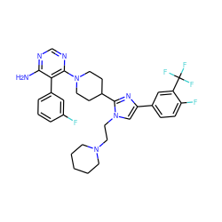 Nc1ncnc(N2CCC(c3nc(-c4ccc(F)c(C(F)(F)F)c4)cn3CCN3CCCCC3)CC2)c1-c1cccc(F)c1 ZINC001772605094