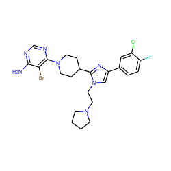 Nc1ncnc(N2CCC(c3nc(-c4ccc(F)c(Cl)c4)cn3CCN3CCCC3)CC2)c1Br ZINC001772629824