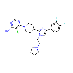 Nc1ncnc(N2CCC(c3nc(-c4ccc(F)c(F)c4)cn3CCN3CCCC3)CC2)c1Cl ZINC000219780882