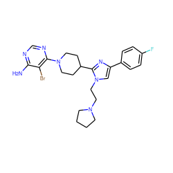 Nc1ncnc(N2CCC(c3nc(-c4ccc(F)cc4)cn3CCN3CCCC3)CC2)c1Br ZINC001772588377