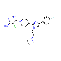 Nc1ncnc(N2CCC(c3nc(-c4ccc(F)cc4)cn3CCN3CCCC3)CC2)c1Cl ZINC000219749174