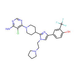 Nc1ncnc(N2CCC(c3nc(-c4ccc(O)c(C(F)(F)F)c4)cn3CCN3CCCC3)CC2)c1Cl ZINC000219779673