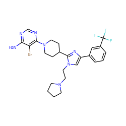 Nc1ncnc(N2CCC(c3nc(-c4cccc(C(F)(F)F)c4)cn3CCN3CCCC3)CC2)c1Br ZINC000219734155