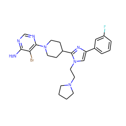 Nc1ncnc(N2CCC(c3nc(-c4cccc(F)c4)cn3CCN3CCCC3)CC2)c1Br ZINC000219738316