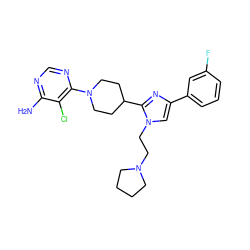 Nc1ncnc(N2CCC(c3nc(-c4cccc(F)c4)cn3CCN3CCCC3)CC2)c1Cl ZINC000219779883