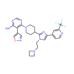 Nc1ncnc(N2CCC(c3nc(-c4ccnc(C(F)(F)F)c4)cn3CCN3CCC3)CC2)c1-c1cnoc1 ZINC000219732338