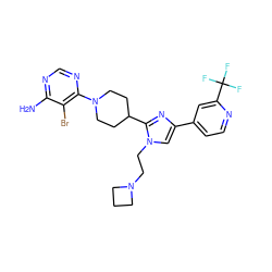 Nc1ncnc(N2CCC(c3nc(-c4ccnc(C(F)(F)F)c4)cn3CCN3CCC3)CC2)c1Br ZINC000218711607