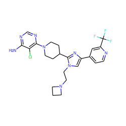 Nc1ncnc(N2CCC(c3nc(-c4ccnc(C(F)(F)F)c4)cn3CCN3CCC3)CC2)c1Cl ZINC000206945718