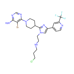 Nc1ncnc(N2CCC(c3nc(-c4ccnc(C(F)(F)F)c4)cn3CCNCCCCl)CC2)c1Br ZINC000219778893