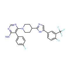 Nc1ncnc(N2CCC(c3ncc(-c4ccc(F)c(C(F)(F)F)c4)[nH]3)CC2)c1-c1ccc(F)cc1 ZINC000219092774